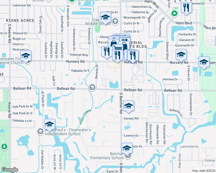 map of restaurants, bars, coffee shops, grocery stores, and more near 15 Reserve Boulevard in Clearwater