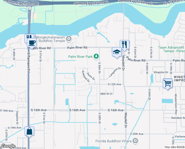 map of restaurants, bars, coffee shops, grocery stores, and more near 1018 Davis Place in Tampa