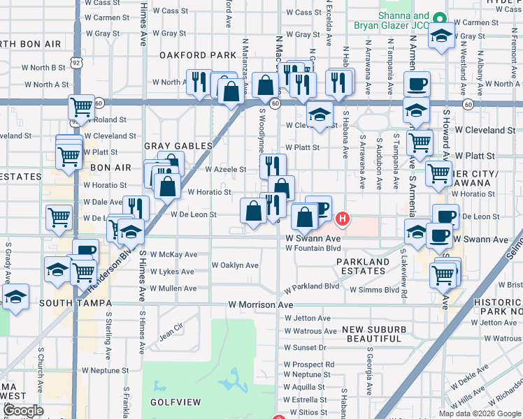 map of restaurants, bars, coffee shops, grocery stores, and more near 3111 West De Leon Street in Tampa