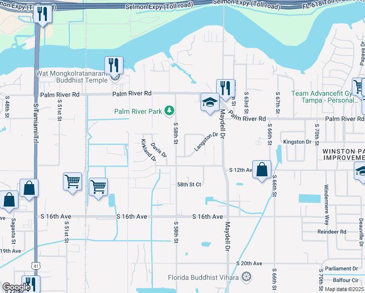 map of restaurants, bars, coffee shops, grocery stores, and more near 5808 Hammon Drive in Tampa