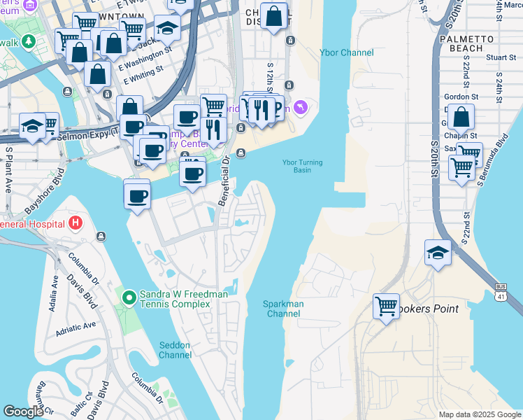 map of restaurants, bars, coffee shops, grocery stores, and more near 712 Coral Reef Drive in Tampa