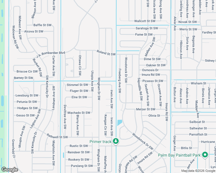 map of restaurants, bars, coffee shops, grocery stores, and more near 1212 Stimmel Street Southwest in Palm Bay