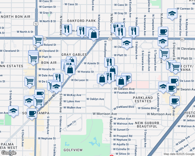 map of restaurants, bars, coffee shops, grocery stores, and more near 517 South Matanzas Avenue in Tampa