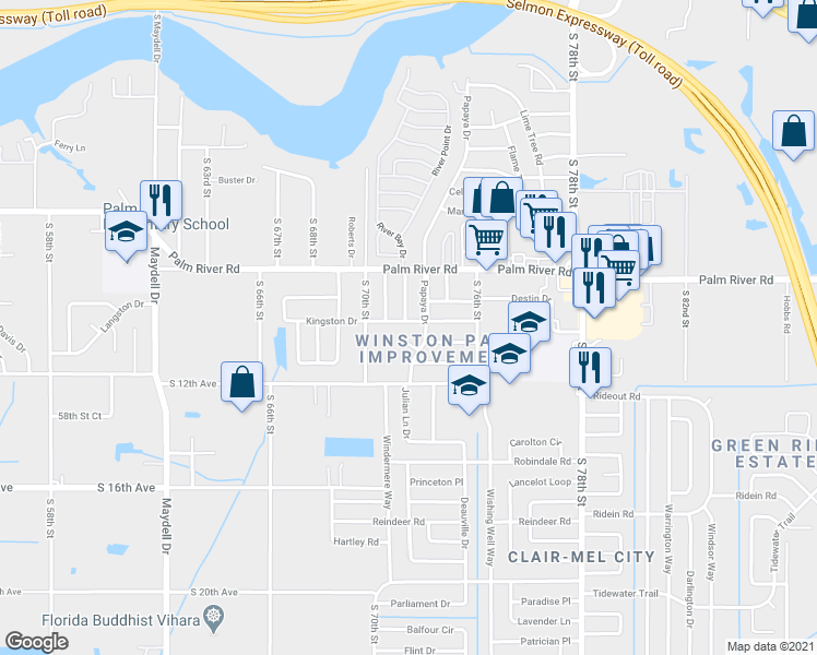 map of restaurants, bars, coffee shops, grocery stores, and more near 7201 Kingston Drive in Tampa
