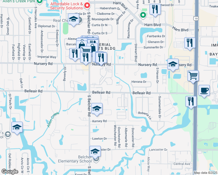 map of restaurants, bars, coffee shops, grocery stores, and more near 2280 Belleair Road in Clearwater