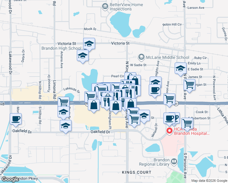 map of restaurants, bars, coffee shops, grocery stores, and more near in Brandon