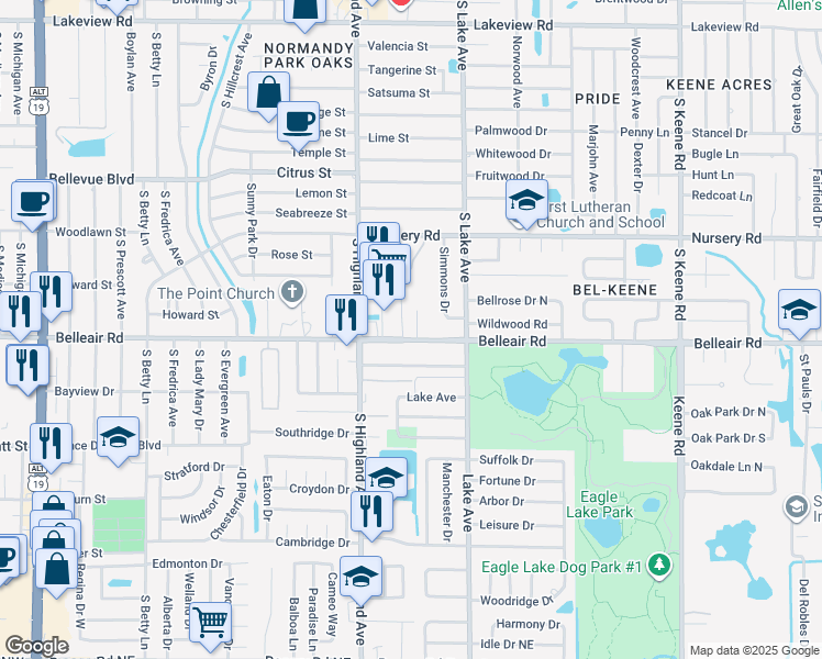 map of restaurants, bars, coffee shops, grocery stores, and more near 1546 Belleair Road in Clearwater