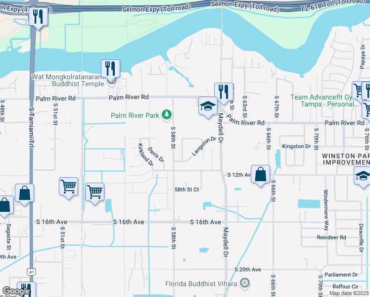 map of restaurants, bars, coffee shops, grocery stores, and more near 5808 Hammon Drive in Tampa