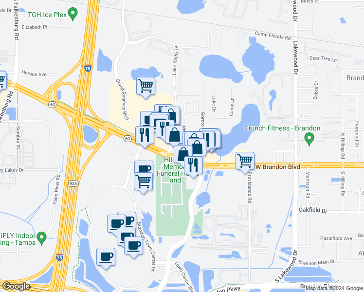 map of restaurants, bars, coffee shops, grocery stores, and more near 100 Horst Road in Brandon