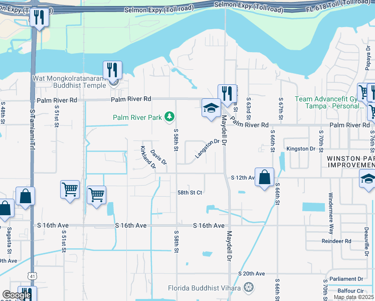 map of restaurants, bars, coffee shops, grocery stores, and more near 5808 Hammon Drive in Tampa