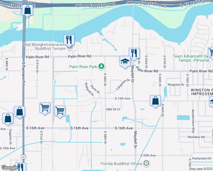 map of restaurants, bars, coffee shops, grocery stores, and more near 5808 Hammon Drive in Tampa