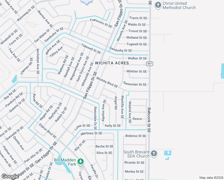 map of restaurants, bars, coffee shops, grocery stores, and more near 2241 Angel Road in Palm Bay