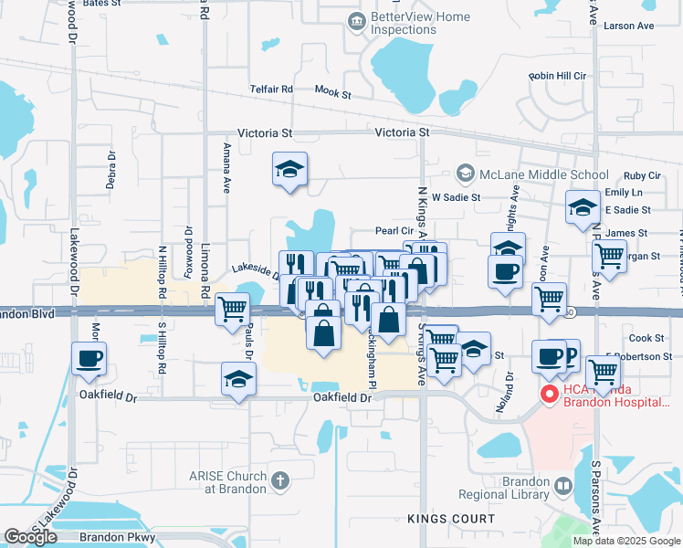 map of restaurants, bars, coffee shops, grocery stores, and more near 809 Russell Lane in Brandon