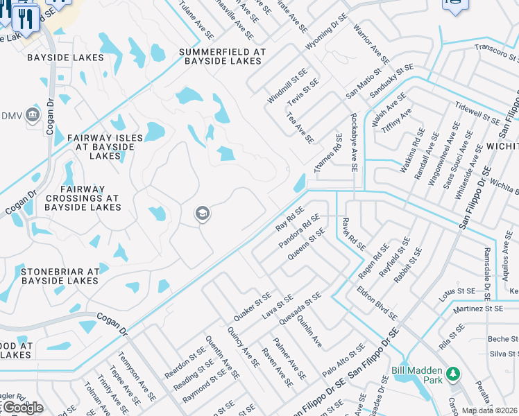 map of restaurants, bars, coffee shops, grocery stores, and more near 961 Ray Road Southeast in Palm Bay