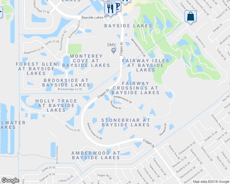 map of restaurants, bars, coffee shops, grocery stores, and more near 510 Remington Green Drive Southeast in Palm Bay