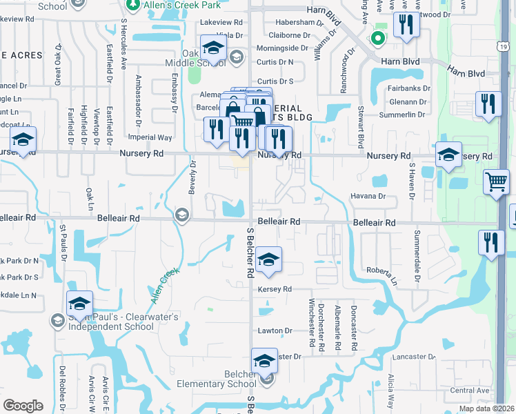 map of restaurants, bars, coffee shops, grocery stores, and more near in Clearwater