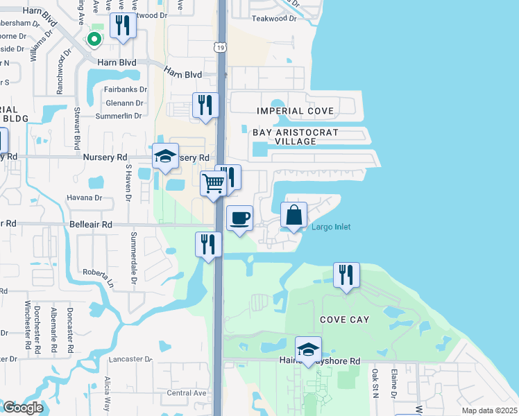 map of restaurants, bars, coffee shops, grocery stores, and more near 2701 Via Cipriani in Clearwater