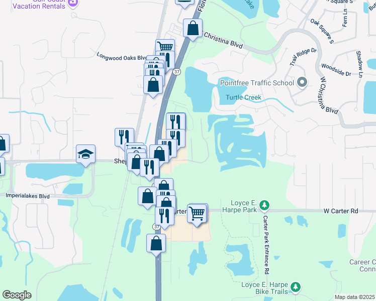 map of restaurants, bars, coffee shops, grocery stores, and more near 6867 Shadow Cast Lane in Lakeland