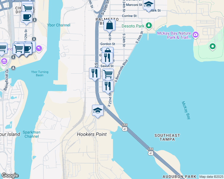 map of restaurants, bars, coffee shops, grocery stores, and more near 1311a South 26th Street in Tampa