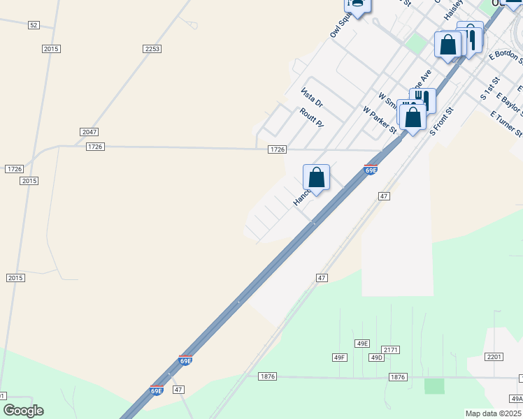 map of restaurants, bars, coffee shops, grocery stores, and more near 108 Collins Street in Odem