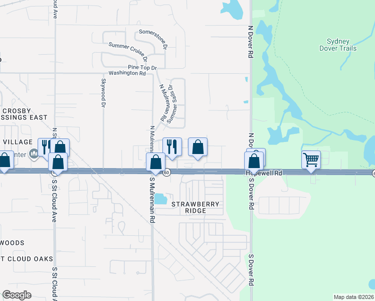 map of restaurants, bars, coffee shops, grocery stores, and more near 3421 Dragon View Court in Valrico