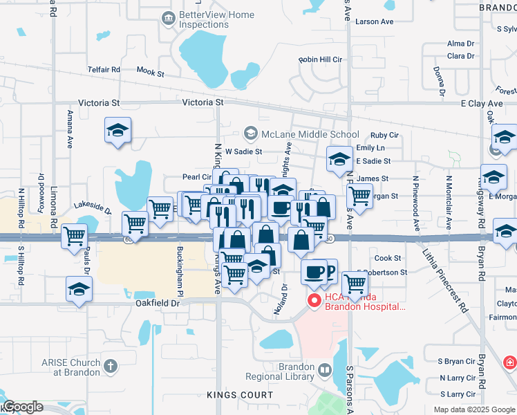 map of restaurants, bars, coffee shops, grocery stores, and more near 510 Cobalt Blue Drive in Brandon