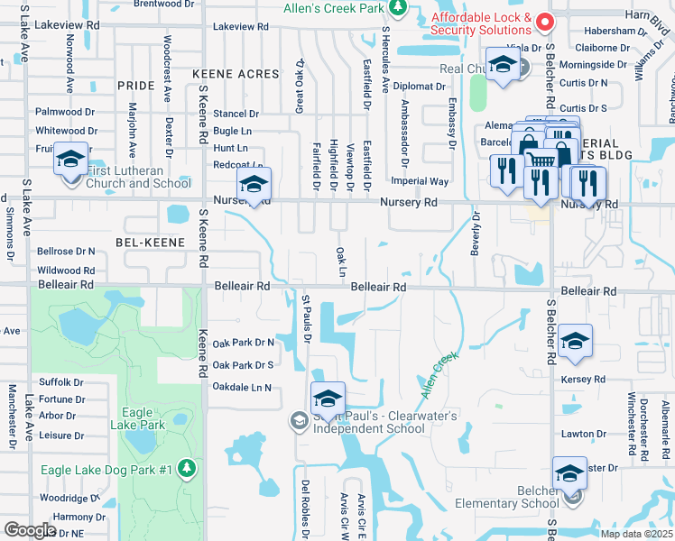 map of restaurants, bars, coffee shops, grocery stores, and more near 1948 Belleair Road in Clearwater