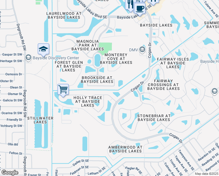map of restaurants, bars, coffee shops, grocery stores, and more near 333 Breckenridge Circle Southeast in Palm Bay