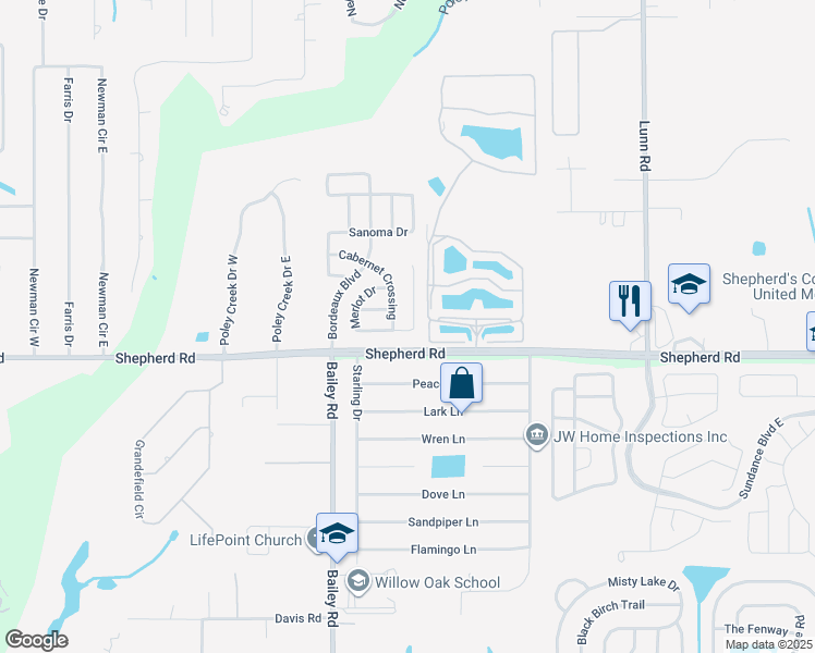 map of restaurants, bars, coffee shops, grocery stores, and more near 3253 Merlot Drive in Lakeland