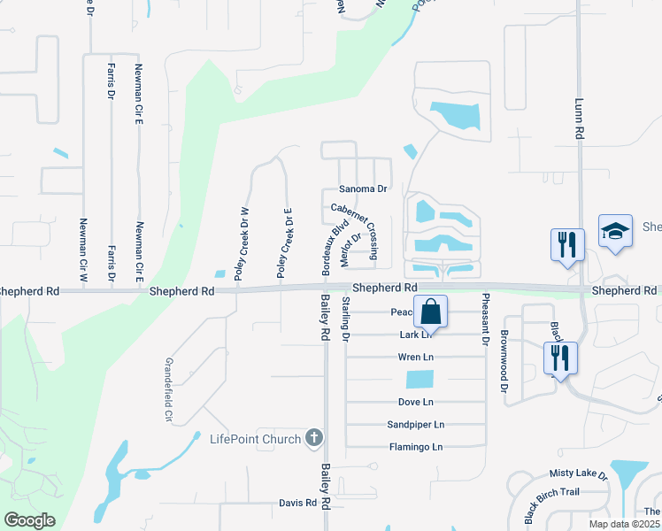 map of restaurants, bars, coffee shops, grocery stores, and more near 6900 Bordeaux Boulevard in Lakeland