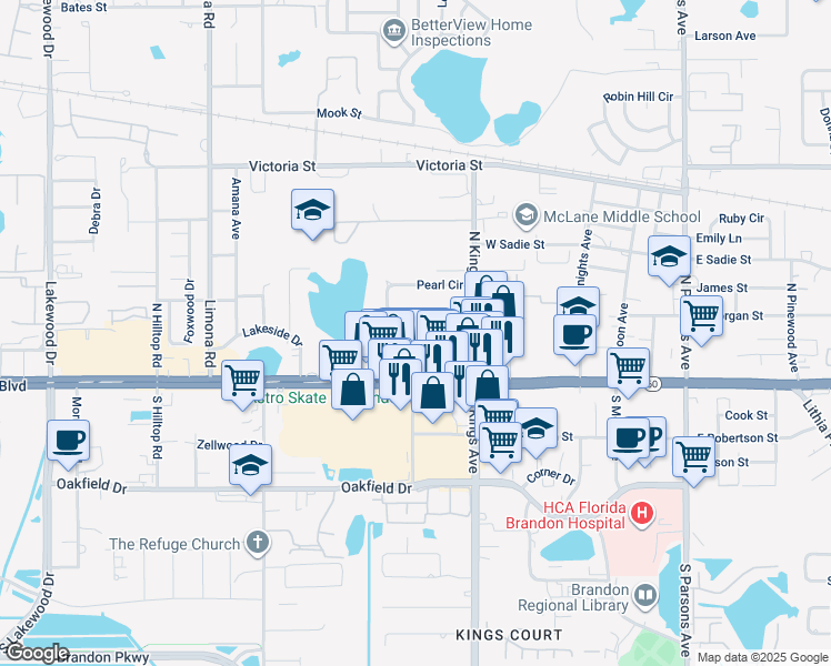 map of restaurants, bars, coffee shops, grocery stores, and more near in Brandon