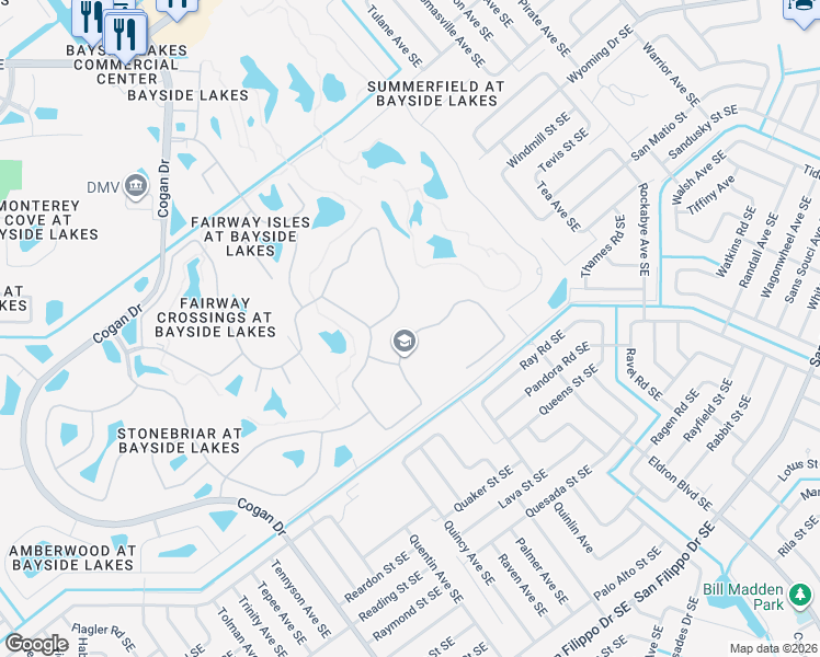 map of restaurants, bars, coffee shops, grocery stores, and more near 913 Ray Road Southeast in Palm Bay