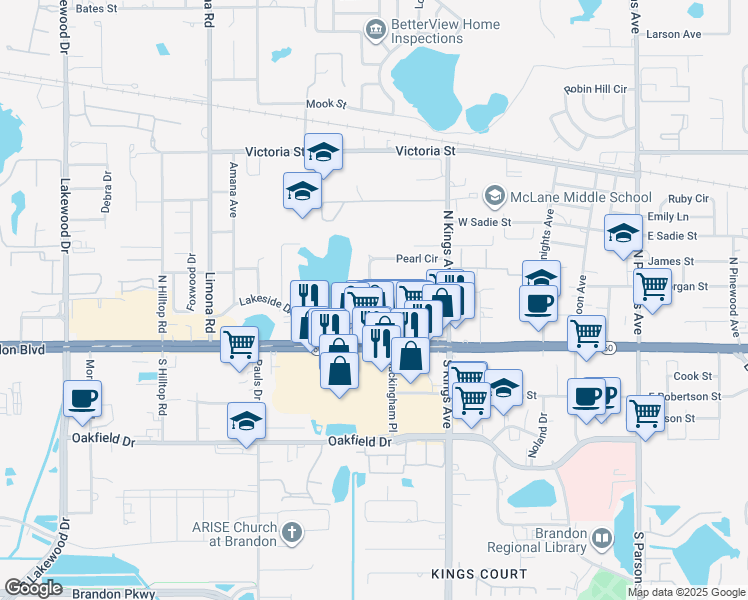 map of restaurants, bars, coffee shops, grocery stores, and more near 809 Russell Lane in Brandon