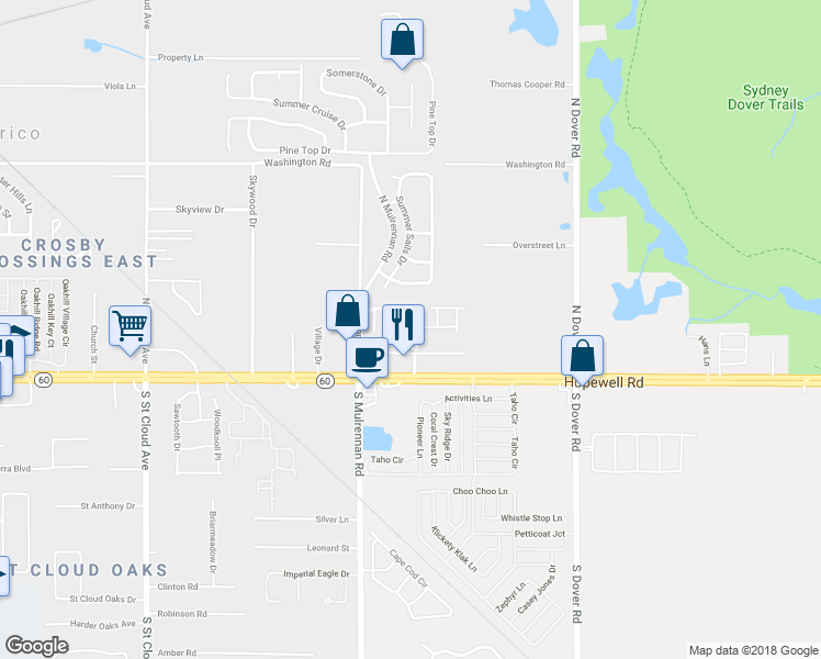 map of restaurants, bars, coffee shops, grocery stores, and more near 228 Hardcastle Place in Valrico
