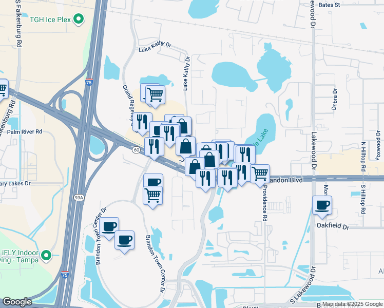 map of restaurants, bars, coffee shops, grocery stores, and more near 100 Horst Road in Brandon
