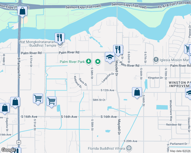 map of restaurants, bars, coffee shops, grocery stores, and more near 5808 Hammon Drive in Tampa