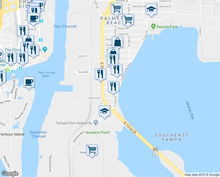 map of restaurants, bars, coffee shops, grocery stores, and more near 2016 Ocean View Place in Tampa