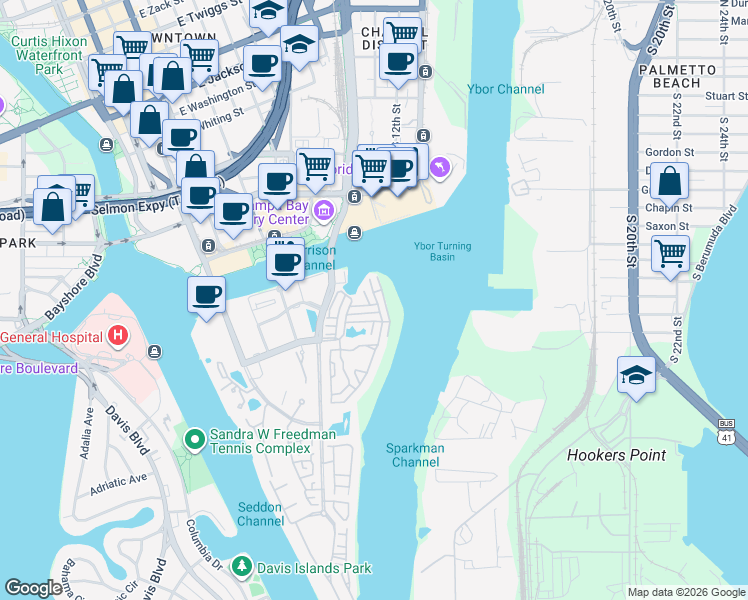 map of restaurants, bars, coffee shops, grocery stores, and more near 701 Cruise View Drive in Tampa