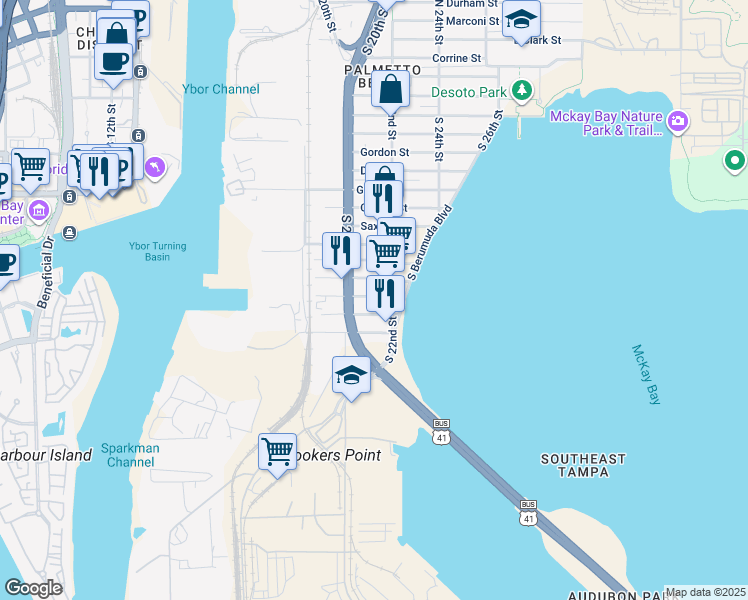 map of restaurants, bars, coffee shops, grocery stores, and more near 2015 Oakwood Avenue in Tampa