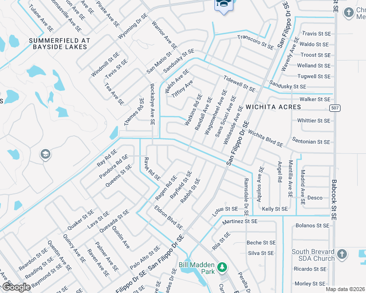 map of restaurants, bars, coffee shops, grocery stores, and more near 2170 Ramsdale Drive Southeast in Palm Bay