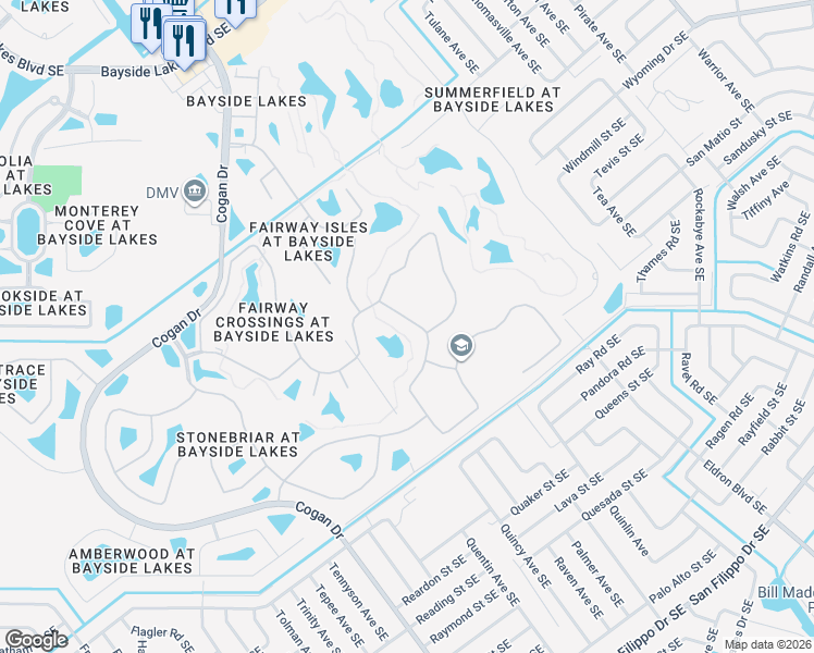 map of restaurants, bars, coffee shops, grocery stores, and more near 860 Old Country Road South East in Palm Bay