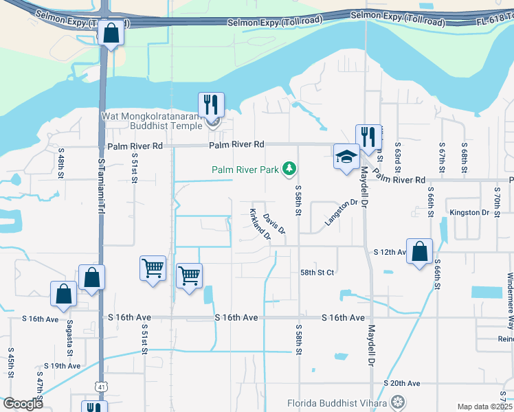 map of restaurants, bars, coffee shops, grocery stores, and more near 1010 Kirkland Drive in Tampa