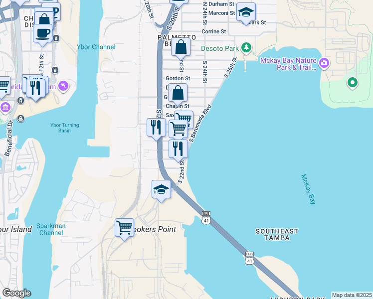 map of restaurants, bars, coffee shops, grocery stores, and more near 1311a South 26th Street in Tampa