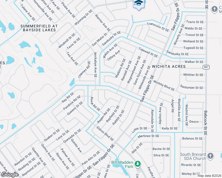 map of restaurants, bars, coffee shops, grocery stores, and more near 2239 Rambler Lane Southeast in Palm Bay