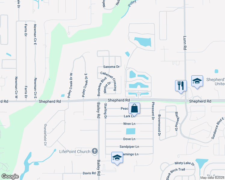 map of restaurants, bars, coffee shops, grocery stores, and more near 3353 Merlot Drive in Lakeland