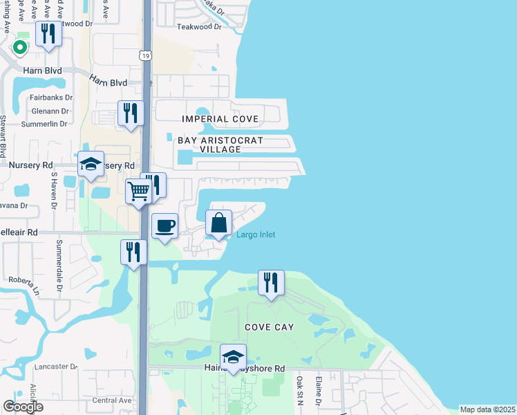 map of restaurants, bars, coffee shops, grocery stores, and more near 2749 Via Cipriani in Clearwater