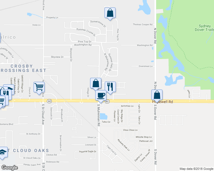 map of restaurants, bars, coffee shops, grocery stores, and more near 252 Castlekeeper Place in Valrico
