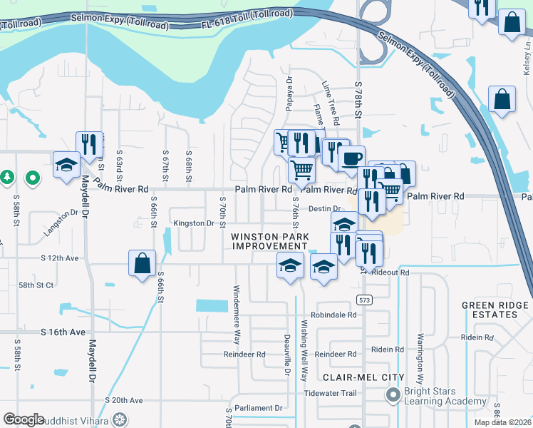 map of restaurants, bars, coffee shops, grocery stores, and more near 4369 Destin Drive in Tampa