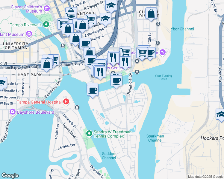 map of restaurants, bars, coffee shops, grocery stores, and more near 700 Harbour Post Drive in Tampa