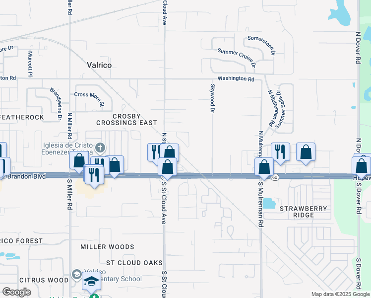 map of restaurants, bars, coffee shops, grocery stores, and more near 3127 Royal Tuscan Lane in Valrico